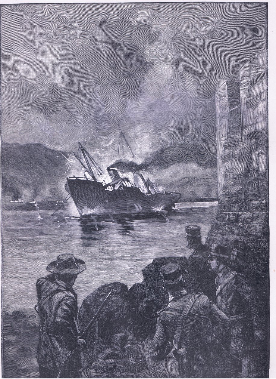 Espanjan amerikkalainen sota: Merrimacin uppoaminen, kuva Cassellsin Englannin historiasta, 1900-luku tekijältä E.S. Hodgson