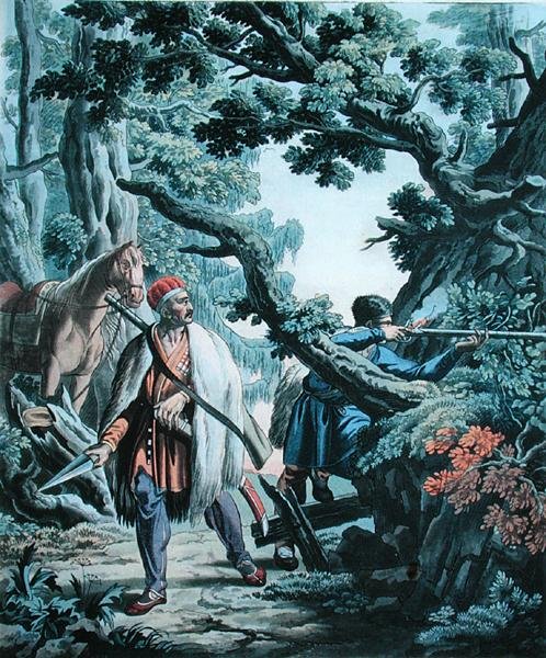 Tšetšeenit, kaiverrus V. Melnikov (väri litho) tekijältä E. (after) Korneyev
