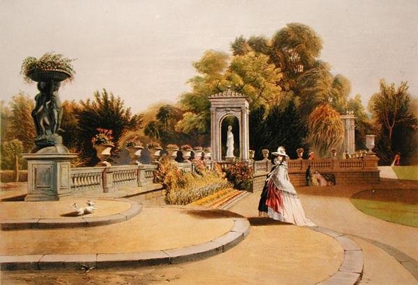 The Terrace, Trentham Hall Gardens, elokuvasta "The Gardens of England" tekijältä E. Adveno Brooke