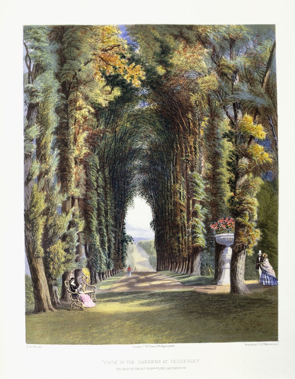 Vista" Gardens of Teddesleyssä, oikean lordi Hathertonin kotipaikka, 1857 tekijältä E. Adveno Brooke