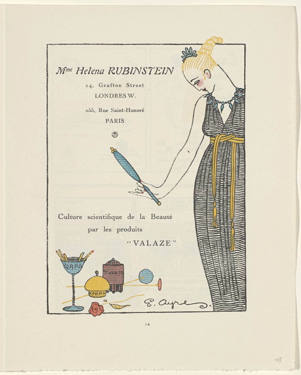 Gazette du Bon Ton, 1914 - nro. 6, s. IX: Mainos Helena Rubinstein (otsikko esineessä) tekijältä E. Ayres
