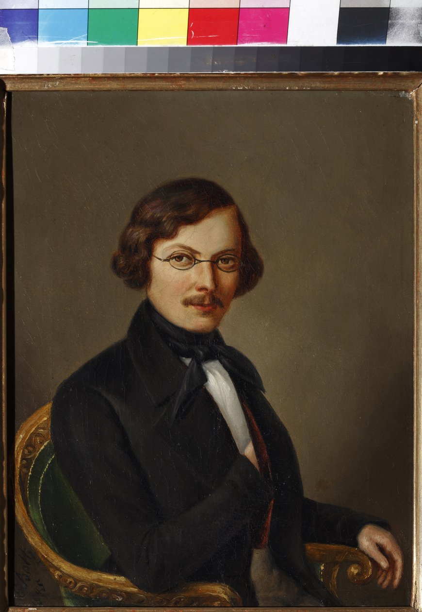 Muotokuva kirjailija Nikolai Gogolista (1809-1852) par Boltz, E. (aktiivinen 1800-luvun puoliväli). Öljy kankaalle tekijältä E. Boltz