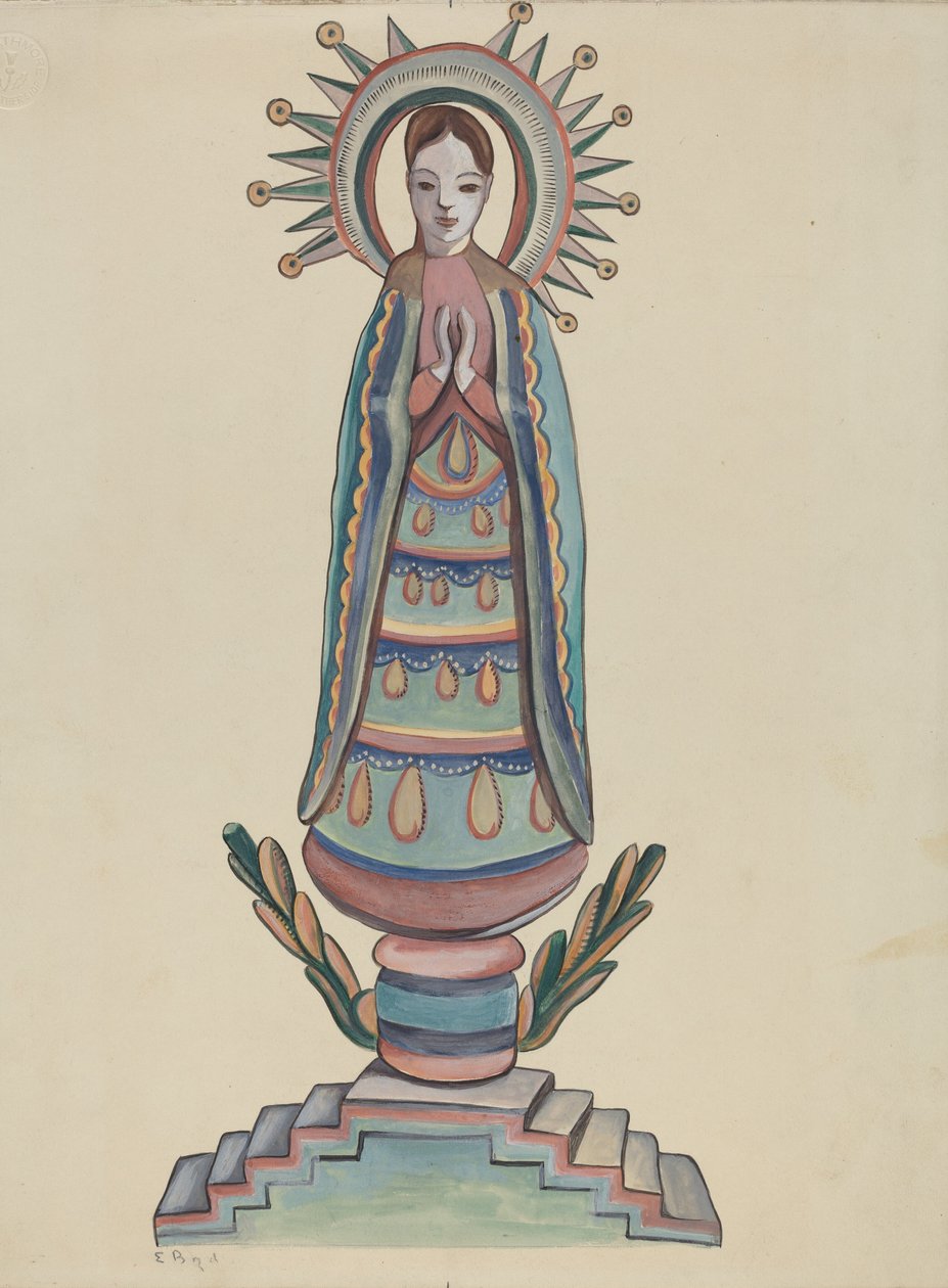 New Mexico, "Bulto", monivärinen puinen figuuri tekijältä E. Boyd