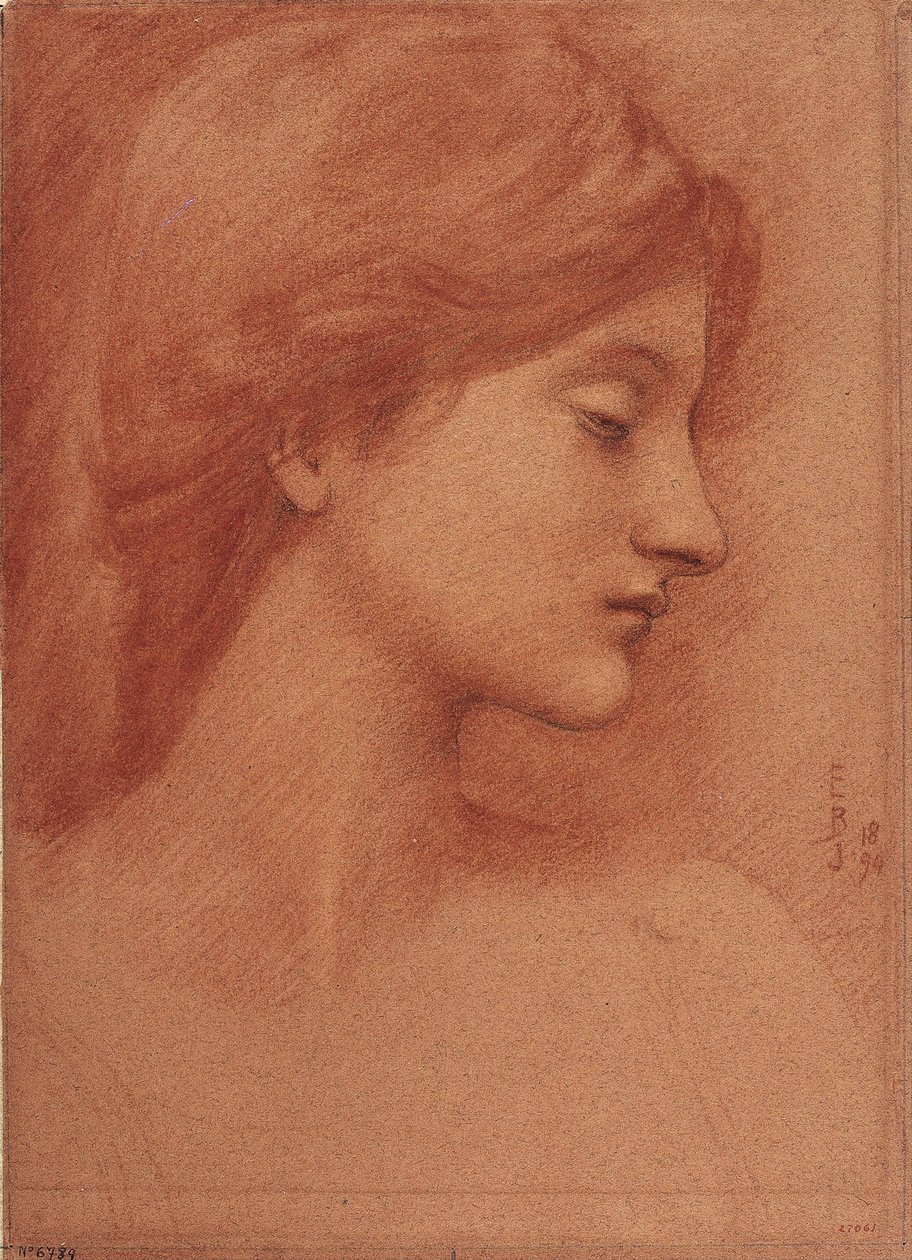 Naispää - Sir Edward Coley Burne Jones (Burne-Jones) (1833-1898) Dessin - 1894 - Sanguine ja liitu paperilla - 38,4x27,7 - Museu Nacional d