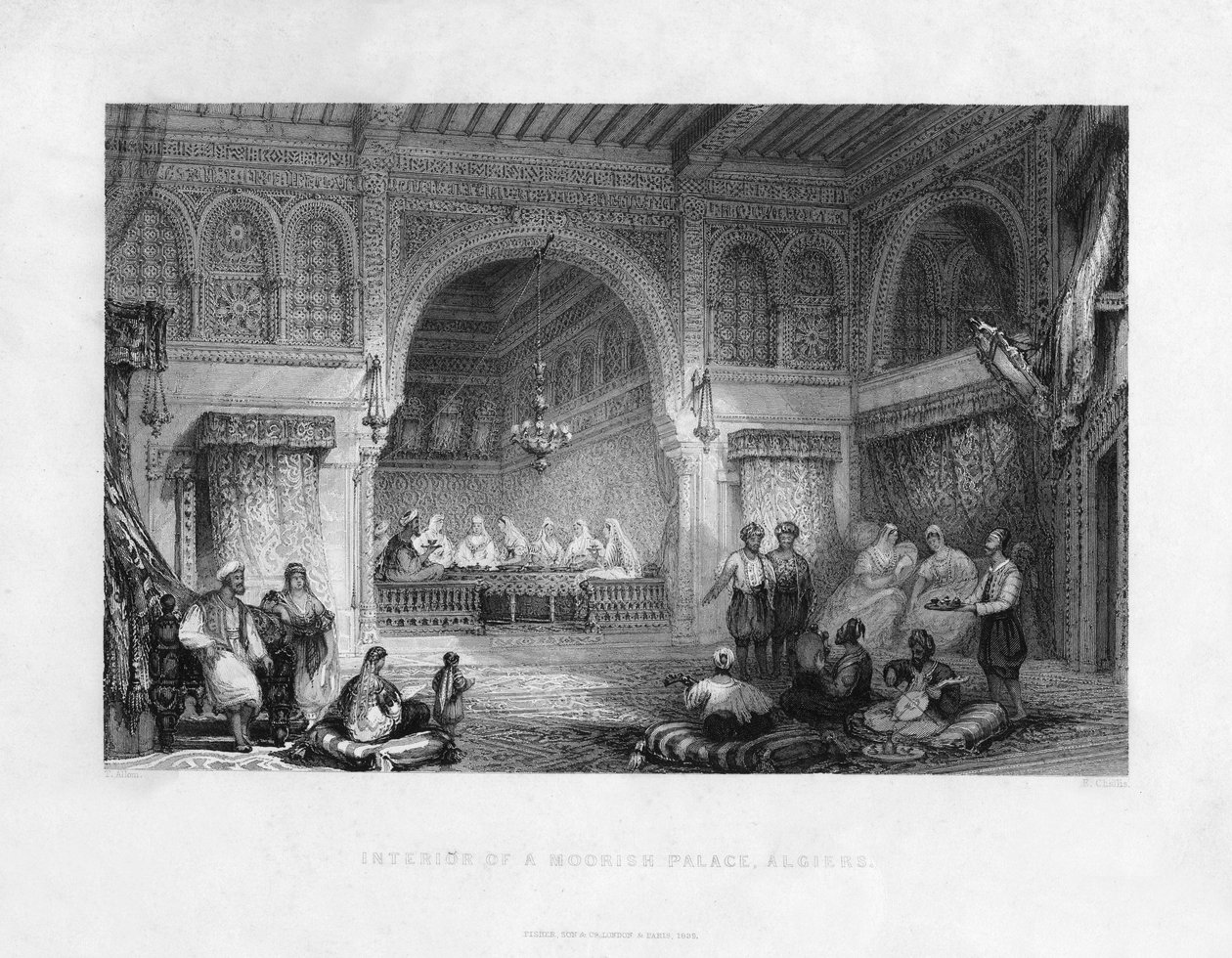 Maurilaisen palatsin sisustus, Alger, Algeria, 1839 tekijältä E. Challis