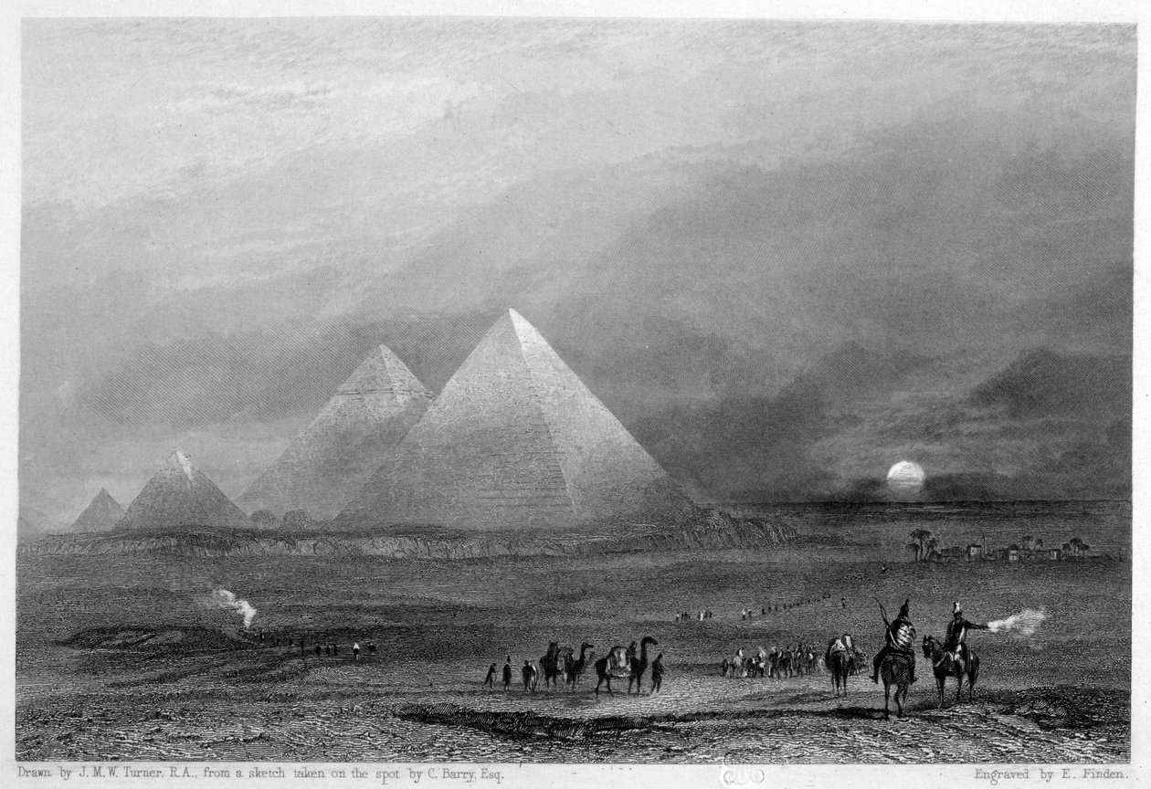 Pyramidit, Giza, Egypti, 1800-luku tekijältä E. Finden