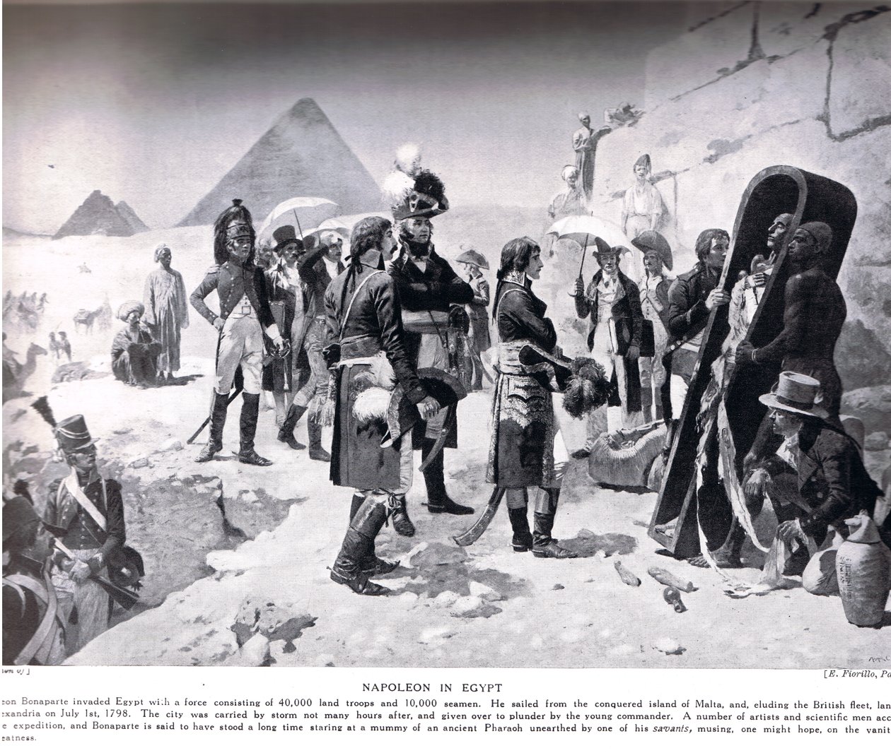 Napoleon Egyptissä, kuvitus teoksesta "Hutchinsons History of the Nations", n. 1910 tekijältä E. Fiorillo