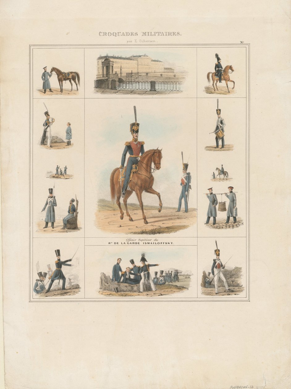 Izmailovskin rykmentin univormut, 1840 tekijältä E. Gilbertson