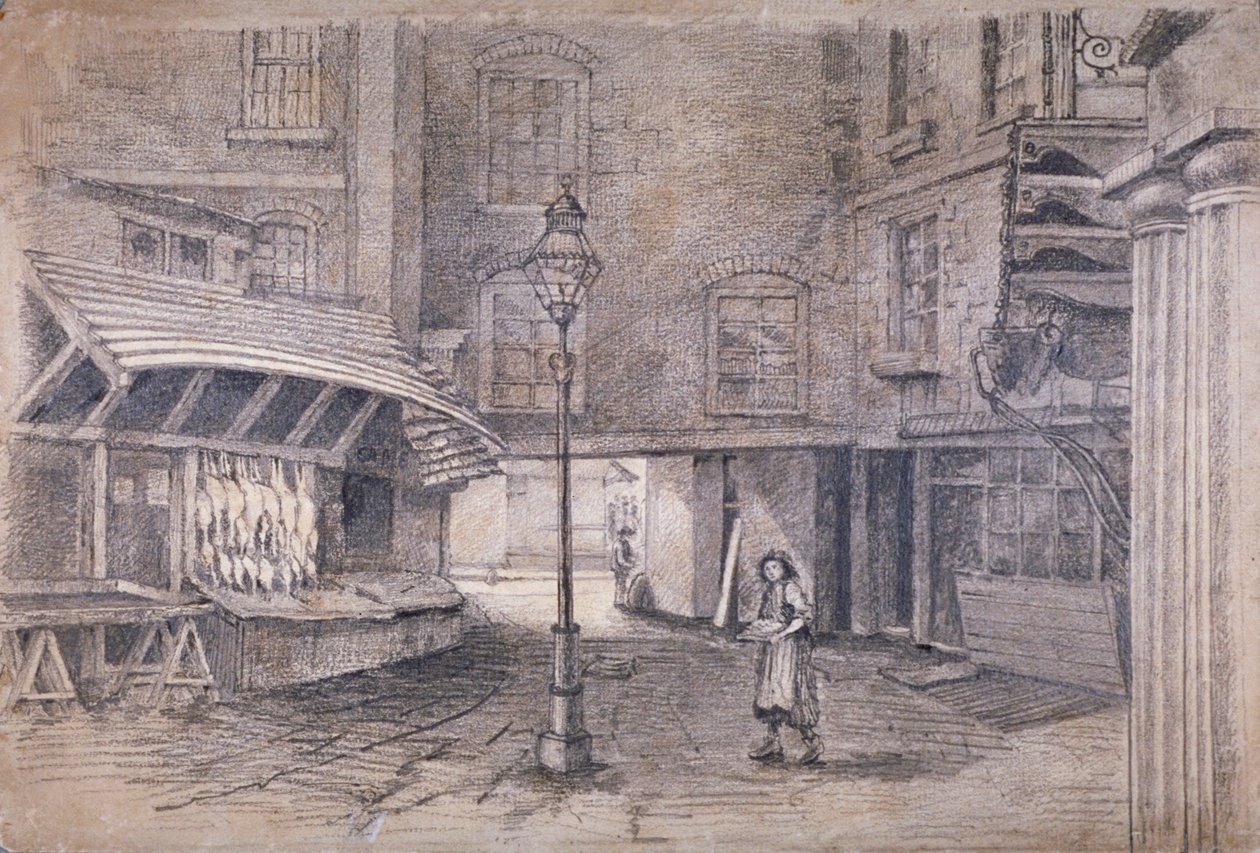 Poultererin kauppa Clare Marketissa, Westminsterissä, Lontoossa, 1850 tekijältä E Holah