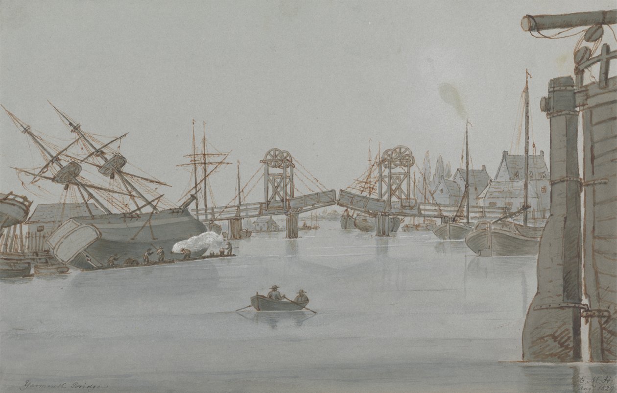Yarmouth Bridge, elokuu 1829 tekijältä E. M. Henderson