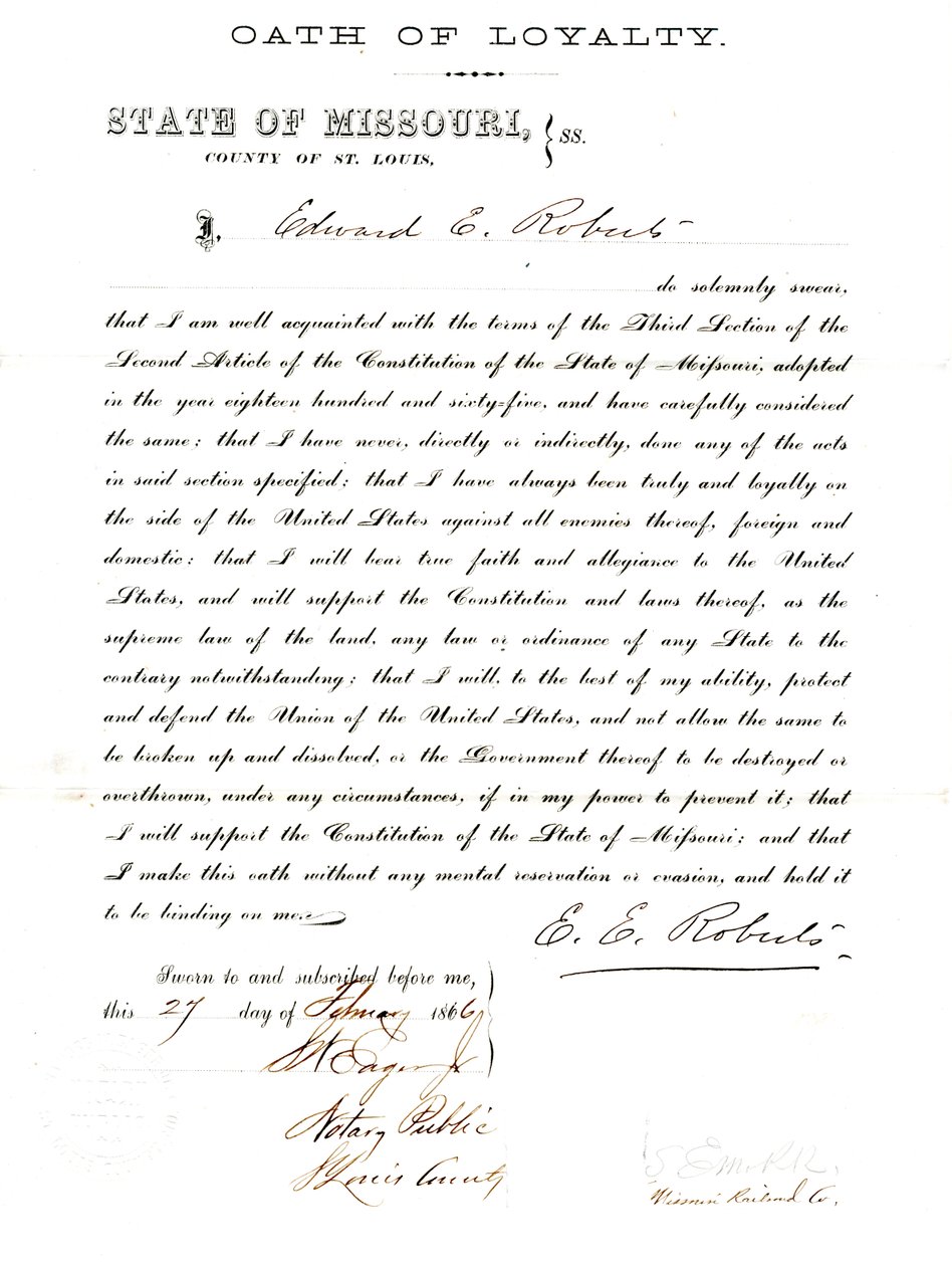 Edward E.Robertsin uskollisuusvala Missourista, St.Louisin kreivikunta tekijältä E. Roberts