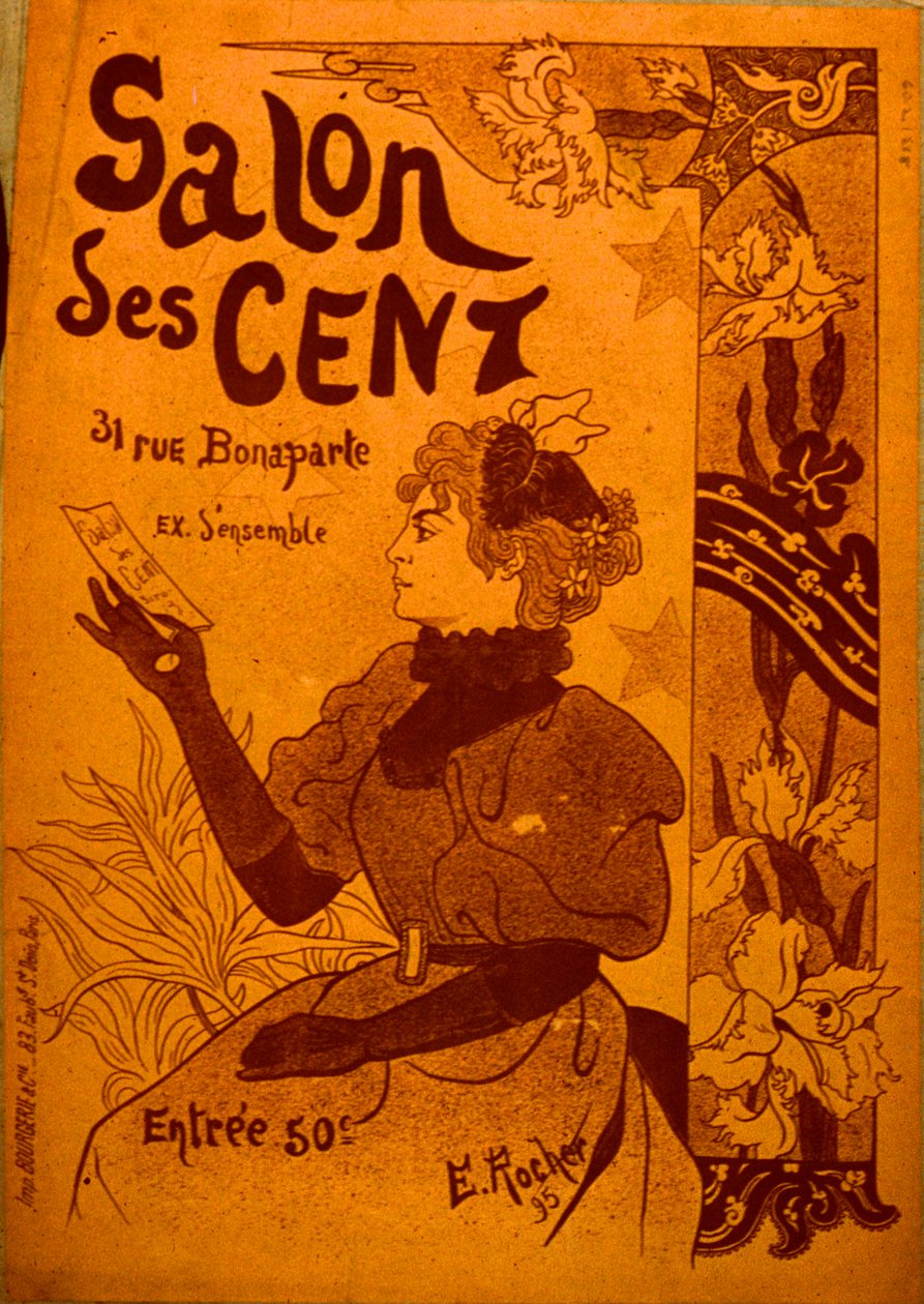 Nainen tutkii kutsua, Salon des Cent tekijältä E. Rocher