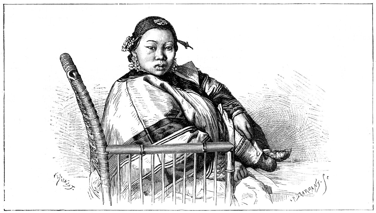 Nainen sidottuilla jaloilla, Kiina, 1800-luku tekijältä Etienne Antoine Eugene Ronjat