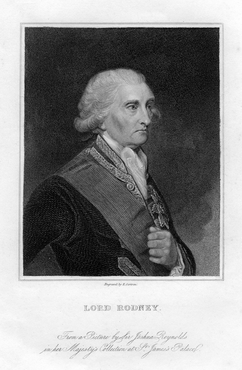 Amiraali George Brydges Rodney 1719-1792, 1. Baron Rodney, 1800-luku. tekijältä E. Scriven