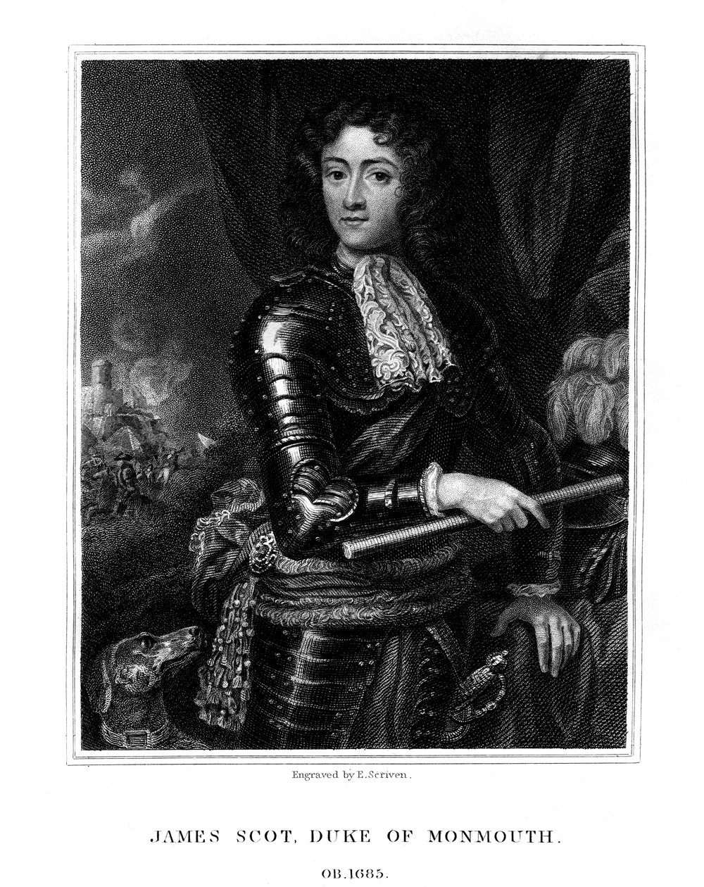 James Scott, Monmouthin ensimmäinen herttua, jonka jotkut tunnustivat Englannin James II:ksi, 1826. tekijältä E. Scriven