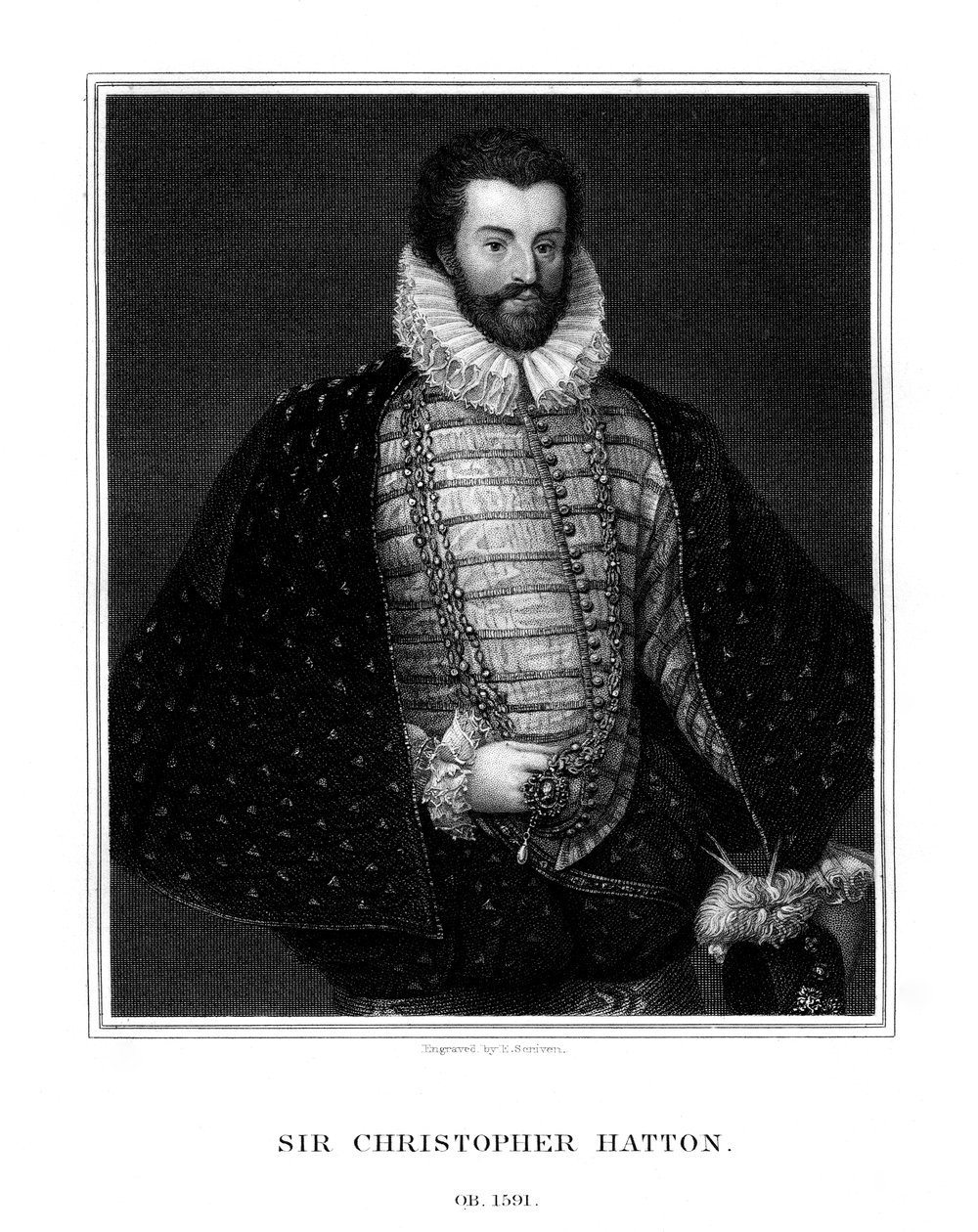 Sir Christopher Hatton, englantilainen poliitikko, 1827. tekijältä E. Scriven