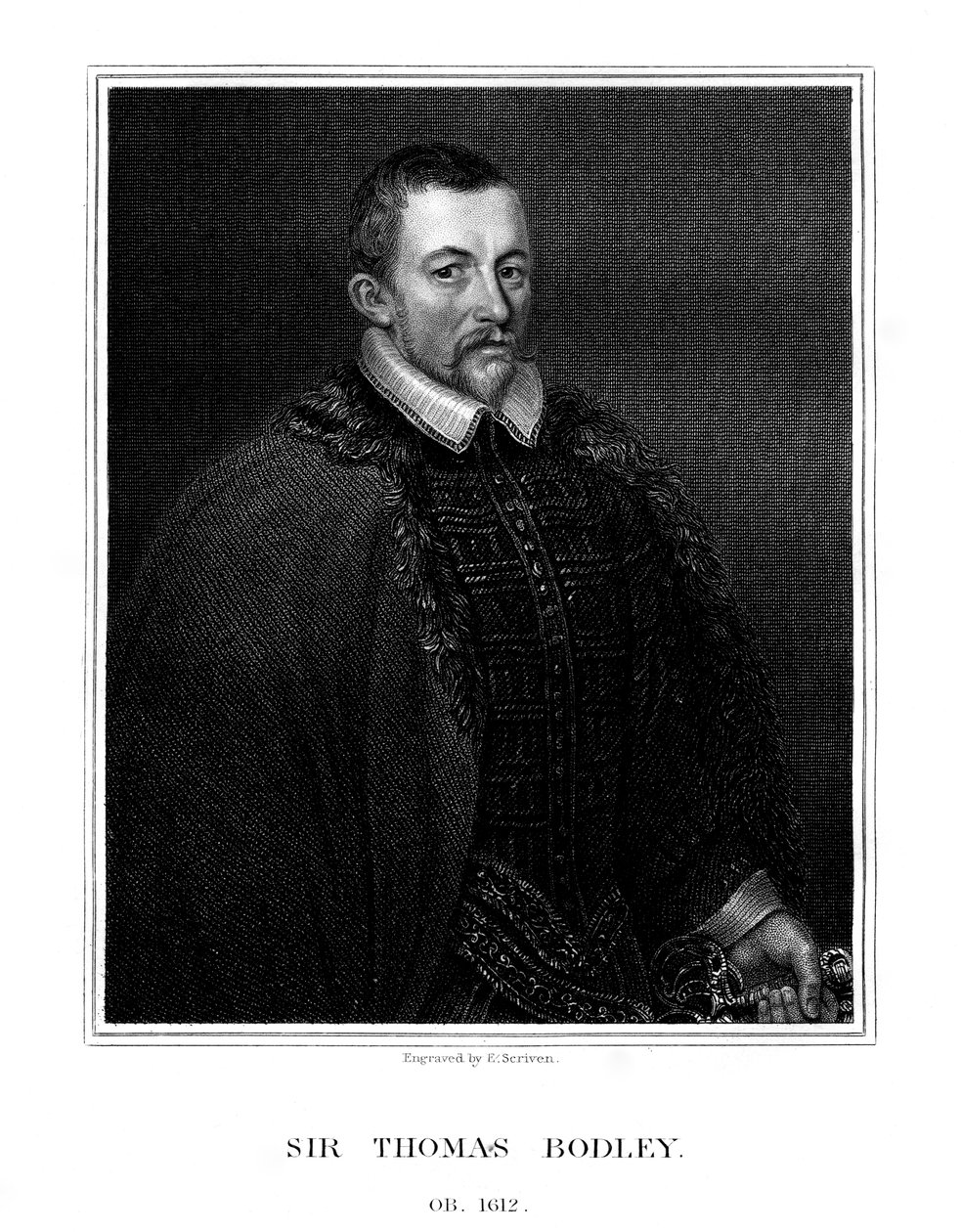 Sir Thomas Bodley, englantilainen Bodleian Libraryn perustaja, 1823 tekijältä E. Scriven