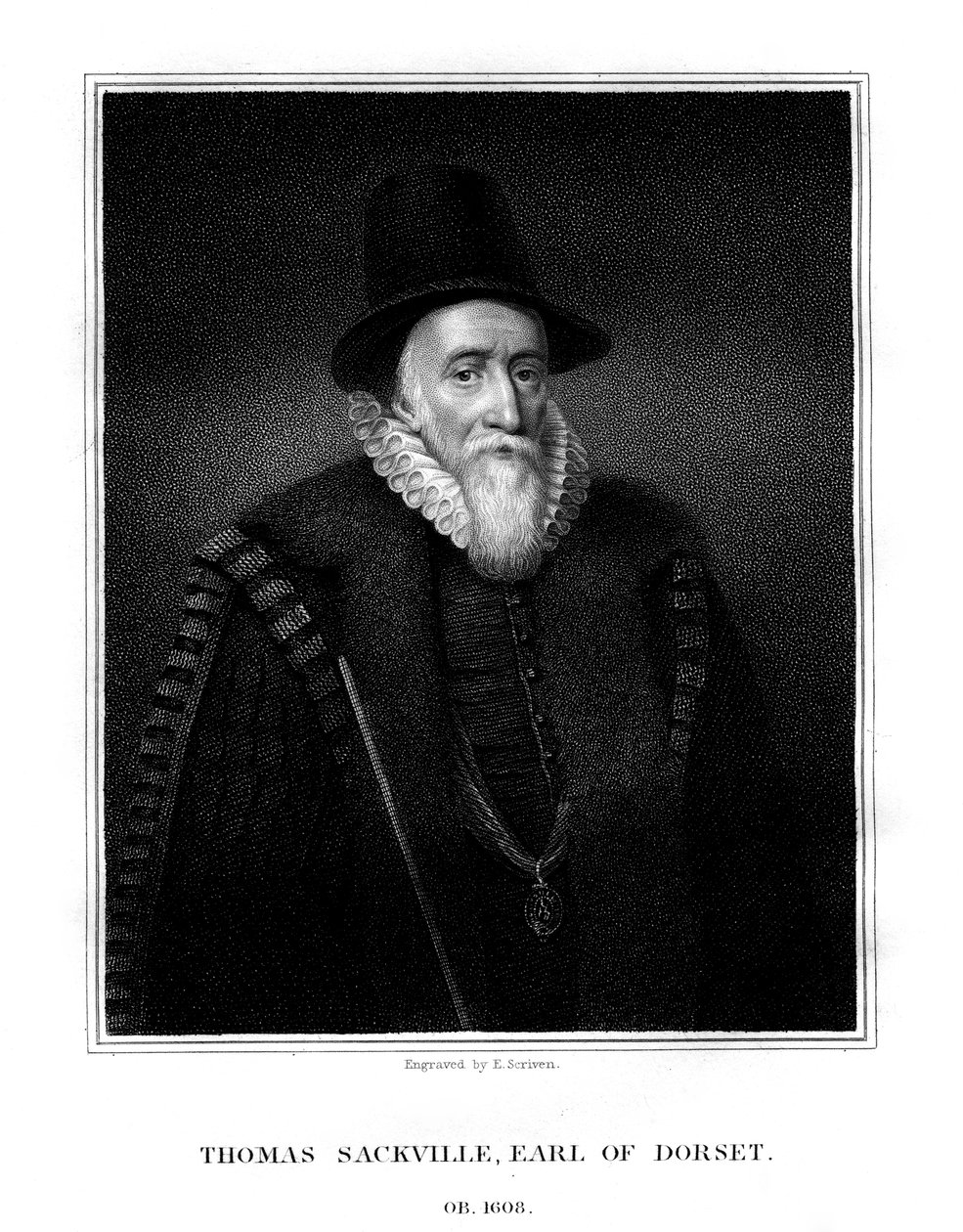 Thomas Sackville, Dorsetin ensimmäinen jaarli, englantilainen valtiomies ja runoilija, 1824. tekijältä E. Scriven