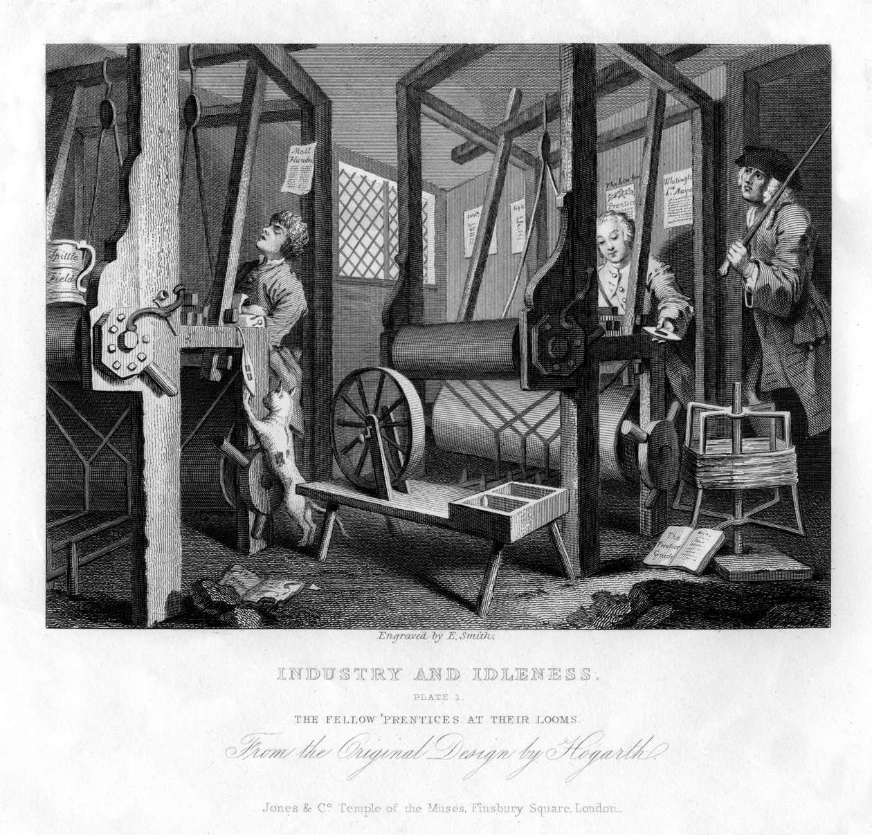 Toverit kutomakoneidensa luona, Teollisuuden ja Idlenessin levy I, 1833. tekijältä E. Smith