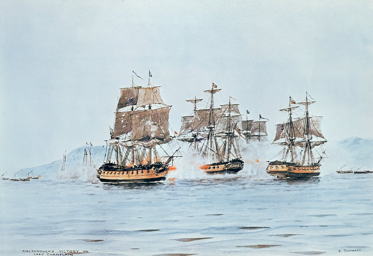 Commodore Macdonough Saratogassa voittaa britit, Battle of Lake Champlain tekijältä E. Tufnell