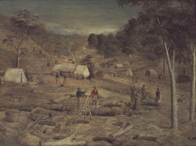 Kampo ng pagmimina sa Bathurst, c.1851finn tekijältä E. Tulloch