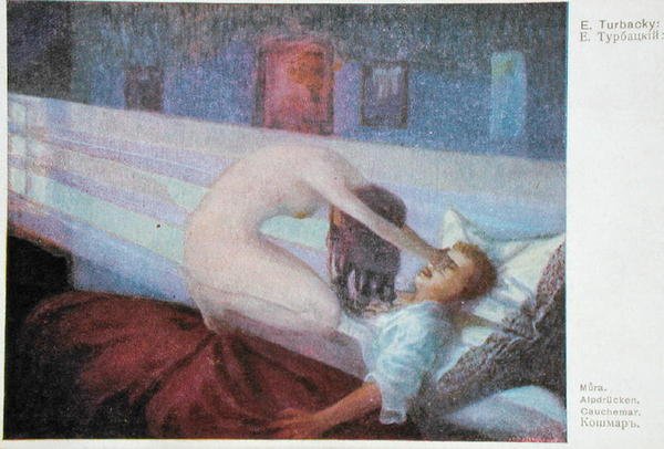 Painajainen, n. 1910 (väri litho) tekijältä E. Turbacky