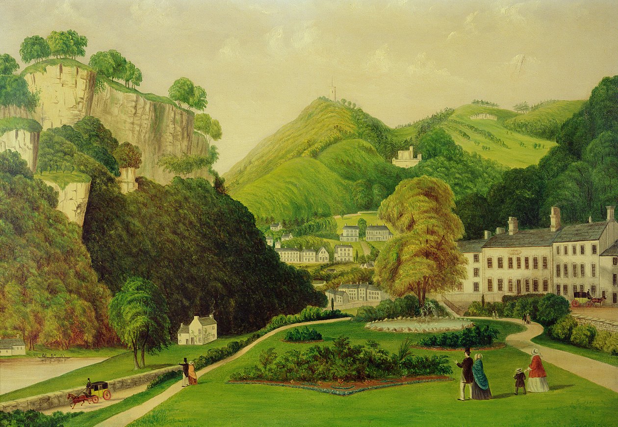 Matlock Bath Bath-hotellin pihalta, 1895 tekijältä E. Wray