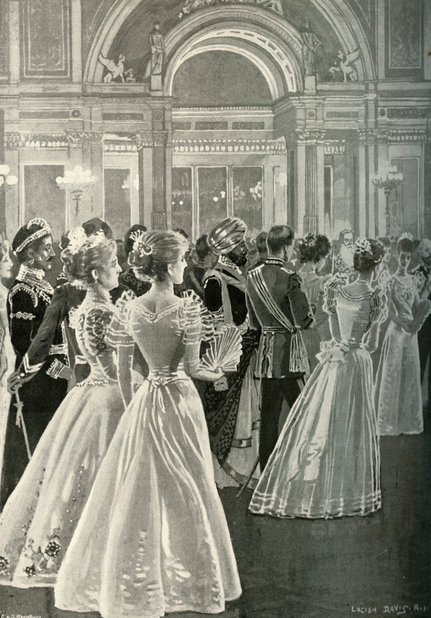 Valtion vastaanotto Buckinghamin palatsissa: Walesin prinssin ja prinsessan sisäänkäynti, c1897 tekijältä E. and S. Woodbury
