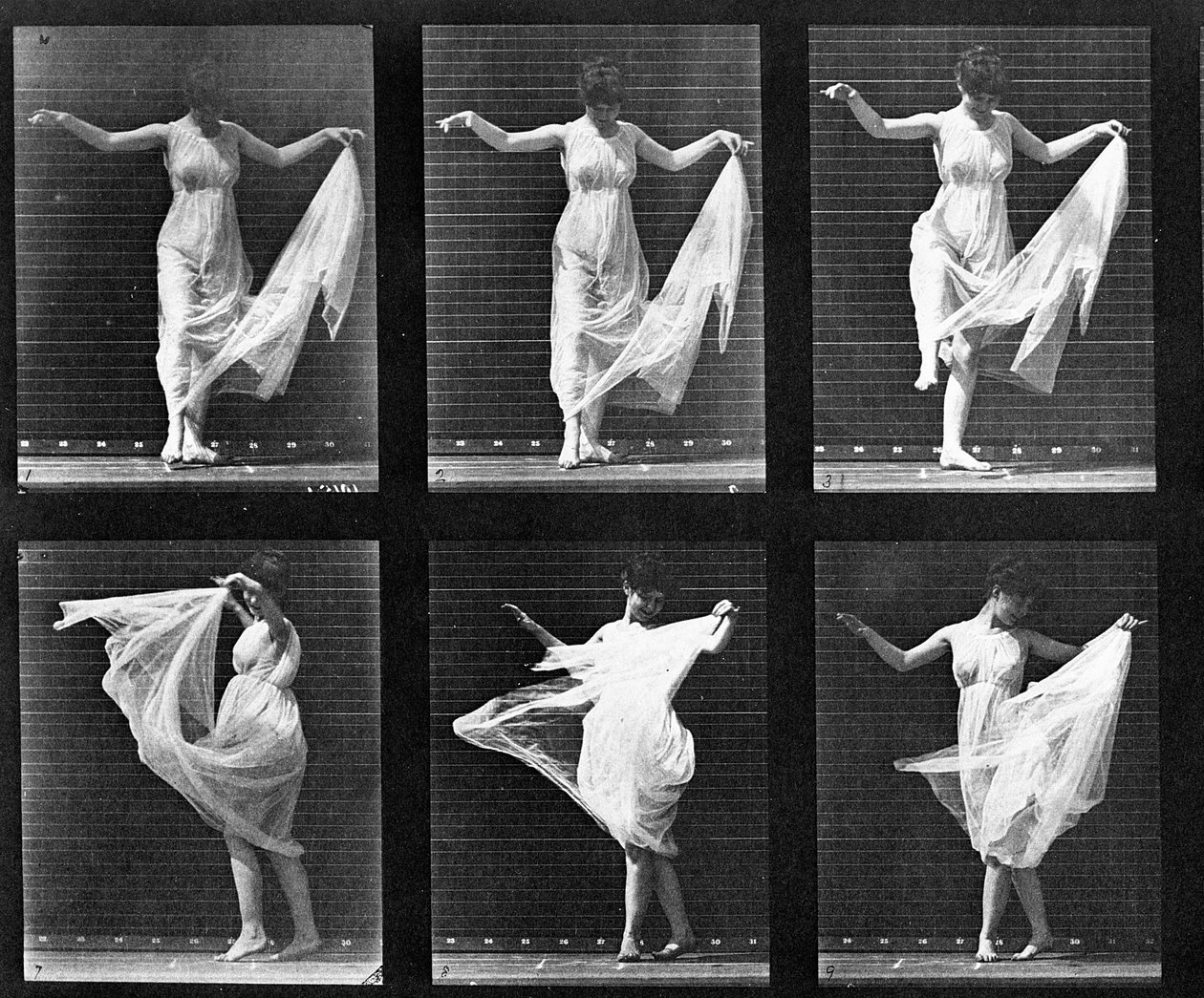 Tanssiva nainen, levy 187 Animal Locomotionista, 1887 tekijältä Eadweard Muybridge