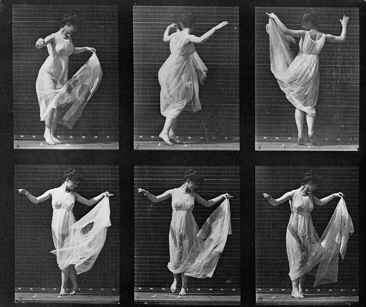 Tanssiva nainen, levy 187 Animal Locomotionista, 1887 tekijältä Eadweard Muybridge