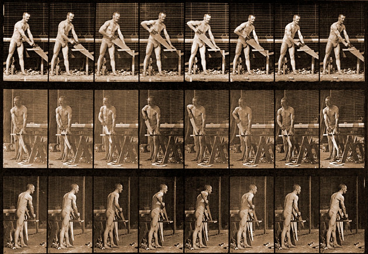 Mies sahalla Animal Locomotion -sarjasta, n. 1881 tekijältä Eadweard Muybridge