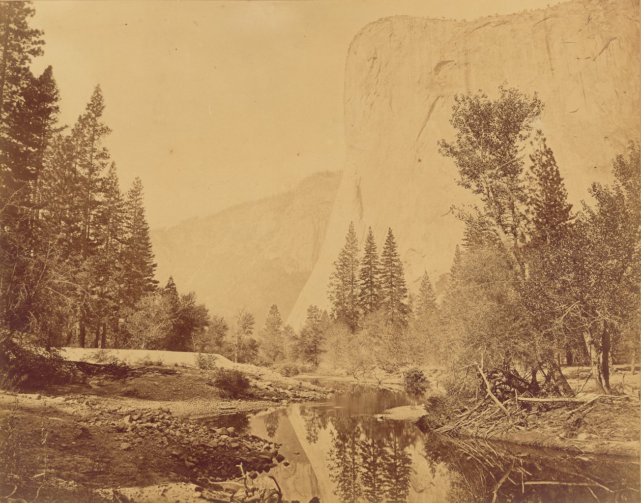 Tutokanula. Yosemiten laakso. (Suuri päällikkö) "El Capitan". 3500 jalkaa korkea. tekijältä Eadweard J. Muybridge