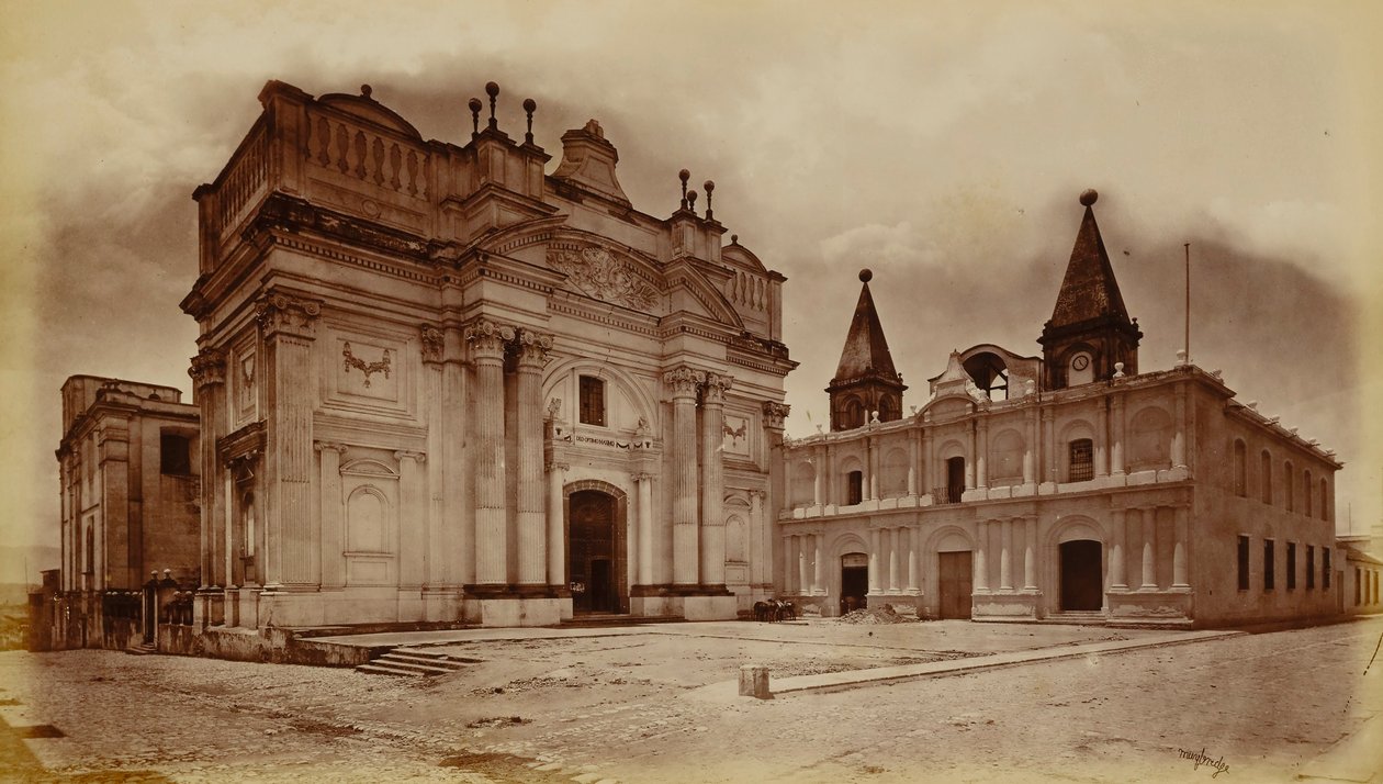 San Franciscon kirkko ja postitoimisto, Guatemala tekijältä Eadweard Muybridge