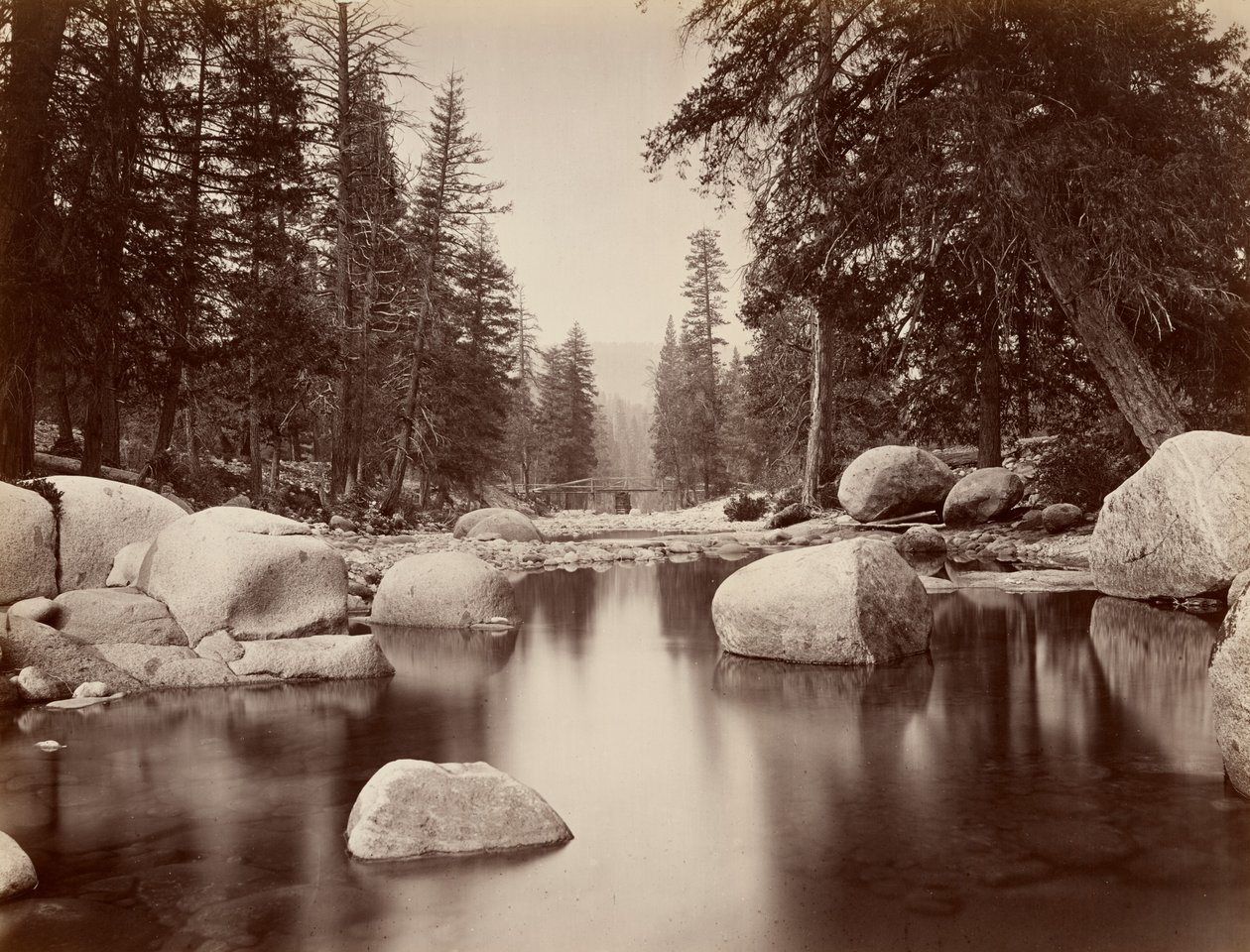Clark  Moore, Merced-joki, Yosemite tekijältä Eadweard Muybridge