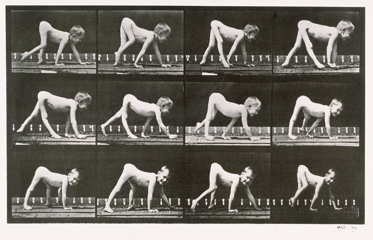 Vammainen poika ryömii, levy 539 Animal Locomotionista, 1887 tekijältä Eadweard Muybridge