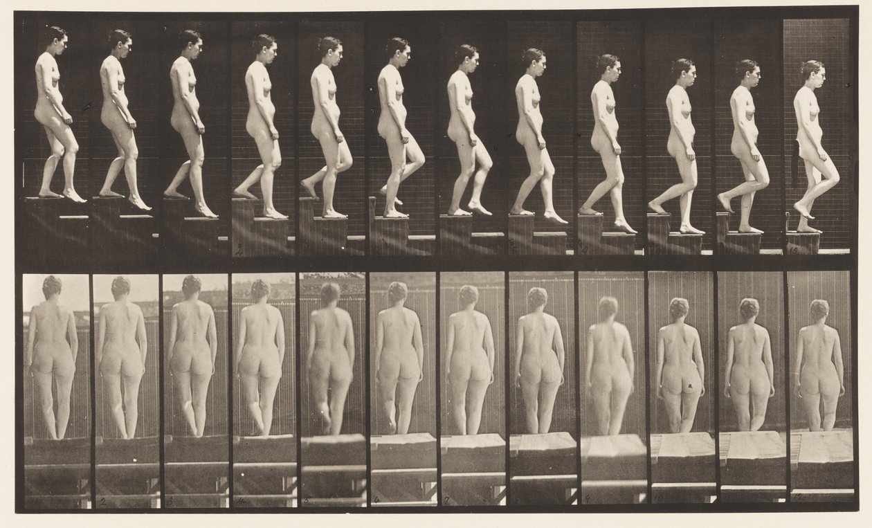 Levy 129. Laskevat portaat, kädet ristissä tekijältä Eadweard Muybridge