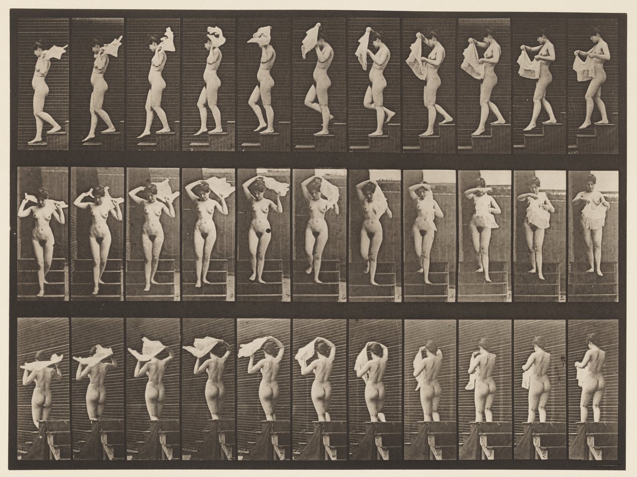 Levy 133. Laskevat portaat, nenäliina olkapäille, 1872-1885 tekijältä Eadweard Muybridge