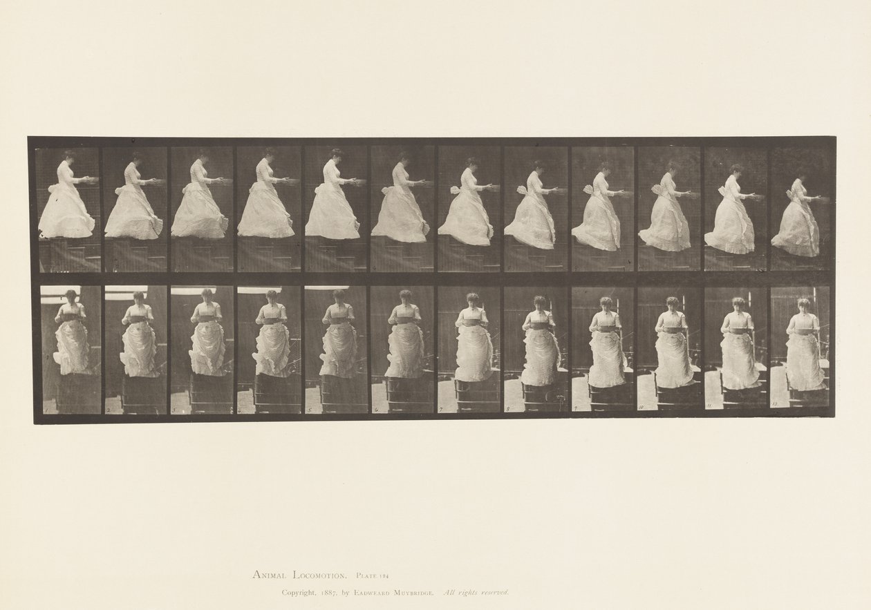 Lauta 134. Laskevat portaat, pesuallas käsissä tekijältä Eadweard Muybridge