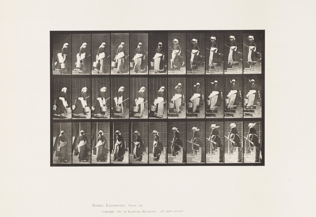 Levy 148. Laskeutuvat portaat, kääntyvä kantovesiämpäri tekijältä Eadweard Muybridge