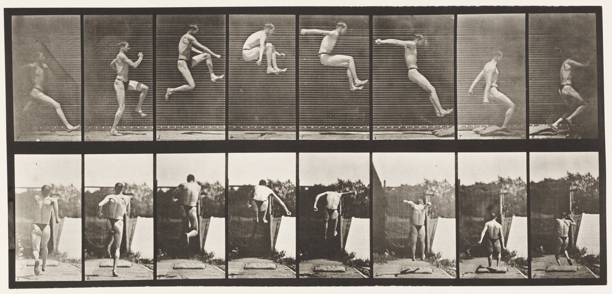 Levy 160. Hyppy; Juoksu laajahyppy (kengät) tekijältä Eadweard Muybridge