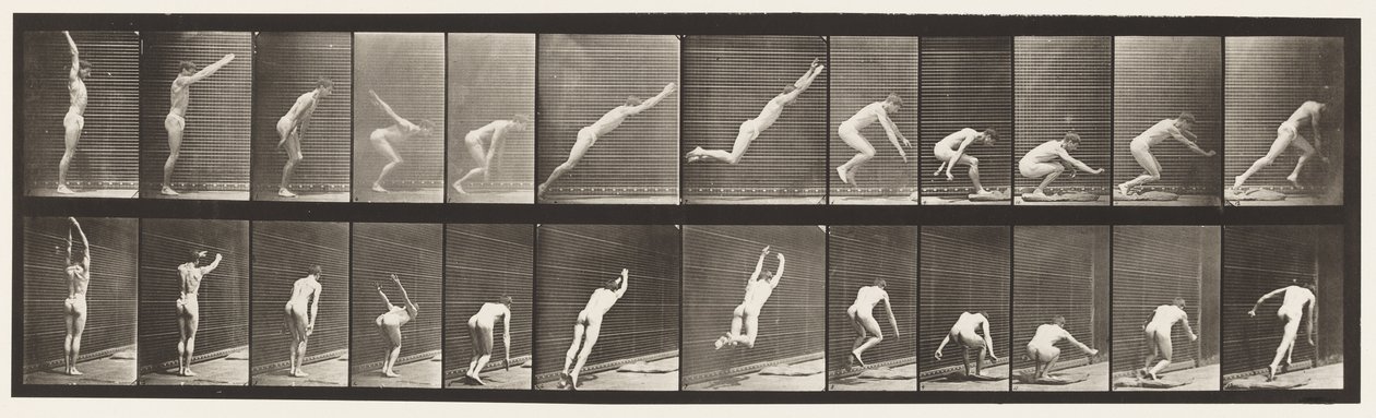 Levy 162. Hyppy; Leveä hyppy seisomassa tekijältä Eadweard Muybridge