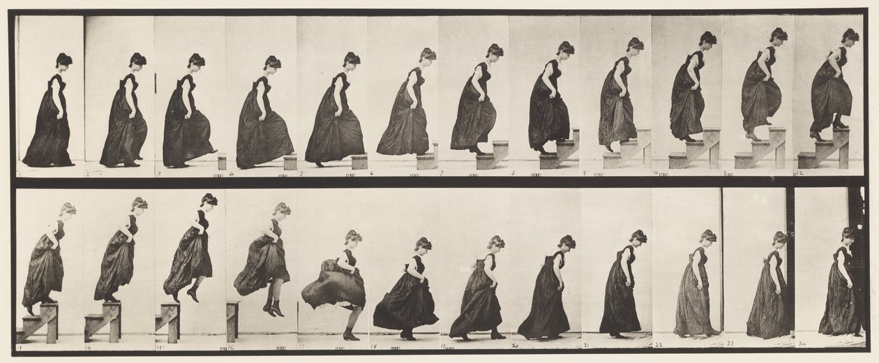 Levy 173. Nousevat portaat ja hyppääminen pois, 1885 tekijältä Eadweard Muybridge