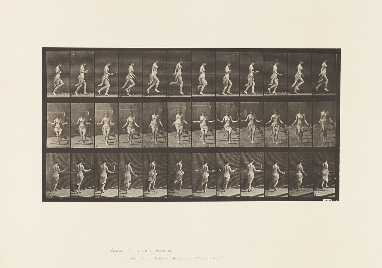 Levy 174. Juoksu ja hyppy hyppynarulla, 1885 tekijältä Eadweard Muybridge
