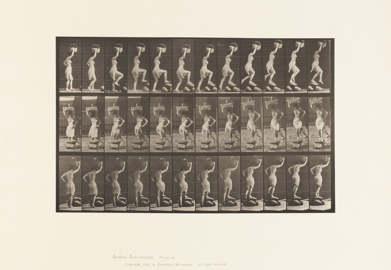 Levy 179. Astumassa kiven päälle ja yli, kori päässä tekijältä Eadweard Muybridge