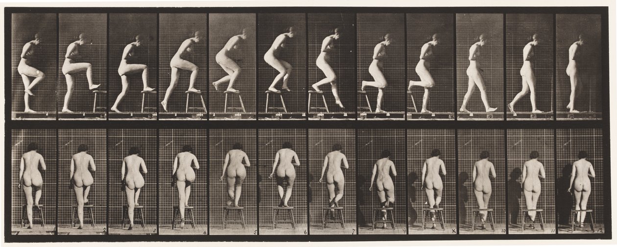 Lauta 180. Tuoliin astuminen ja sen yli tekijältä Eadweard Muybridge