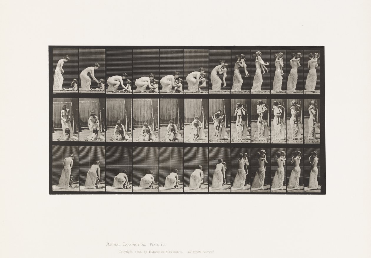 Levy 214. Lapsen (70) nostaminen maasta, kääntyminen tekijältä Eadweard Muybridge