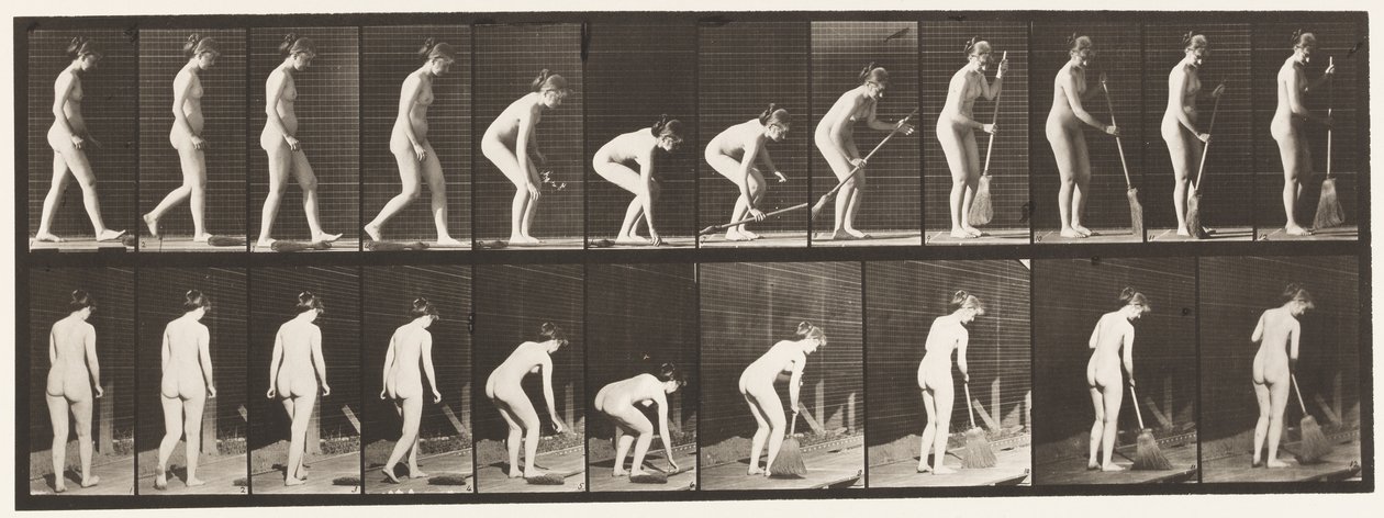 Lauta 219. Kumartaminen ja nostoharja ja lakaisu tekijältä Eadweard Muybridge