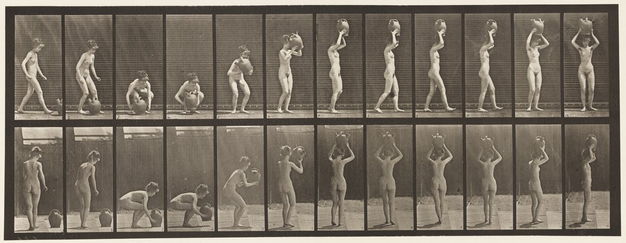 Levy 222. Vesipurkin kumartaminen ja nostaminen päähän ja kääntäminen tekijältä Eadweard Muybridge