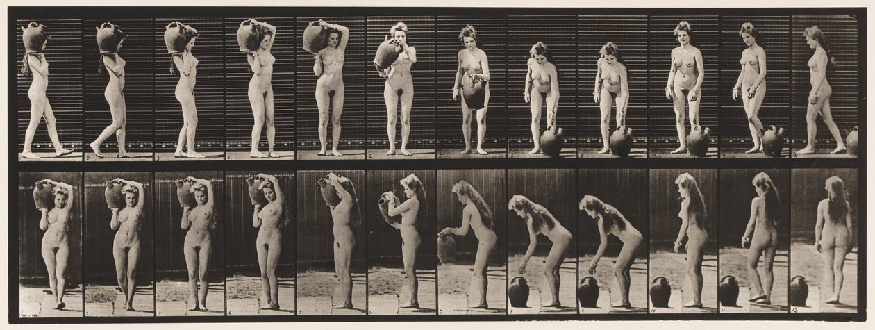Levy 226. Vesipurkin poistaminen olalta maahan ja kääntäminen tekijältä Eadweard Muybridge