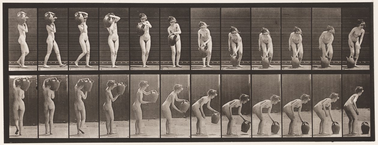 Levy 235. Vesipurkin kääntäminen ja poistaminen olalta maahan, 1872-1885 tekijältä Eadweard Muybridge